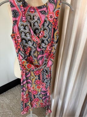 Prana Pink and Black Floral Paisley Sleeveless Dress